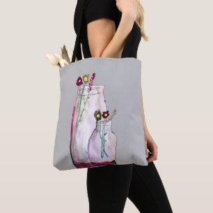 Tote Bag Fleurs sauvages d'aquarelle Whimsical en vase