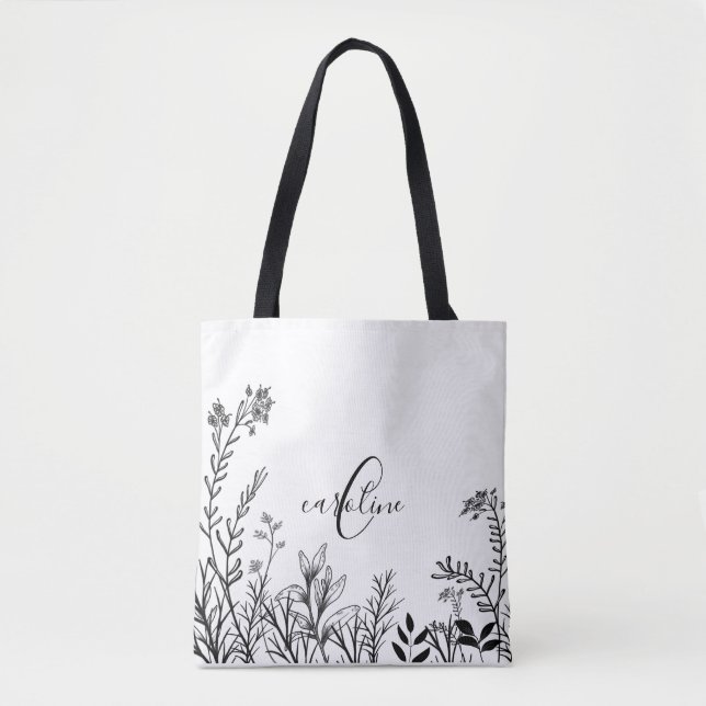 Tote Bag Fleurs sauvages de monogramme Doodles  (Devant)