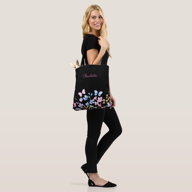 Tote Bag Fleurs sauvages et papillons (Sur le modèle)