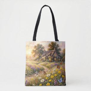 Tote Bag Fleurs sauvages et une mignonne maisonnette