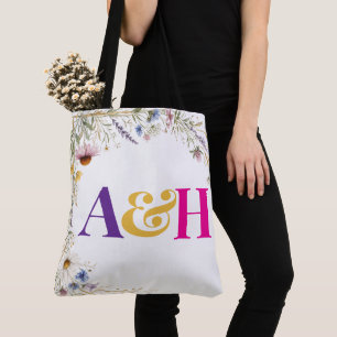 Tote Bag Fleurs sauvages Floral Botanique, Monogramme modif