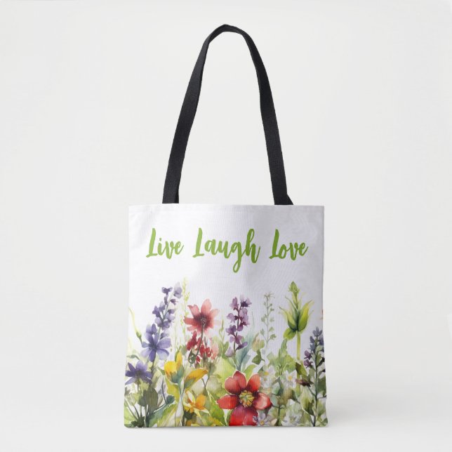 Tote Bag Fleurs sauvages multicolores aquarelle sur blanc (Devant)