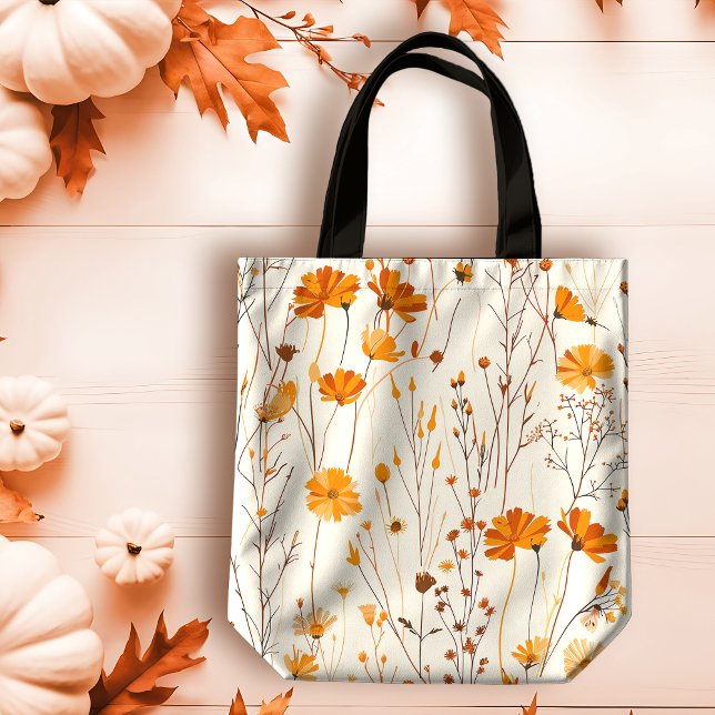 Tote Bag Fleurs sauvages orange délicieux automne sur crème (Créateur téléchargé)