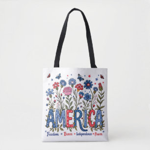 Tote Bag Fleurs sauvages patriotiques américains 4 juillet