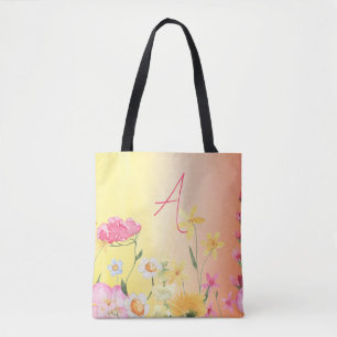 Tote Bag Fleurs sauvages personnalisées de couleur rose et 