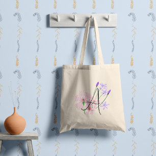 Tote Bag Fleurs sauvages rose tendre et lilas avec votre in