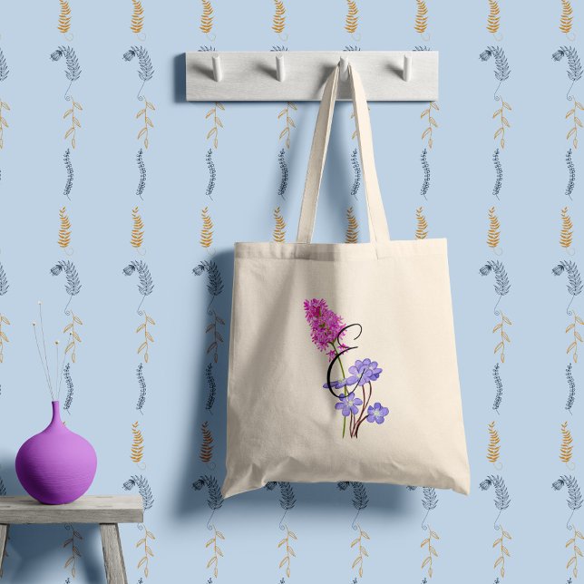 Tote Bag Fleurs sauvages roses et lilas avec votre initiale (Créateur téléchargé)