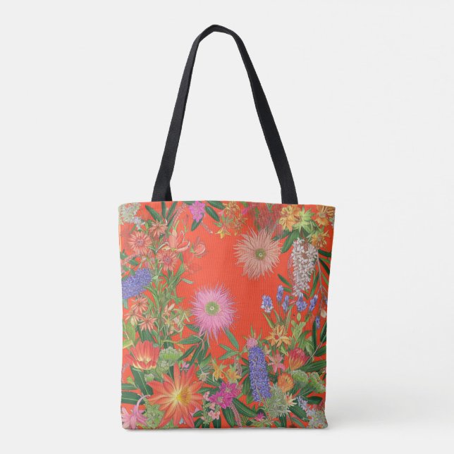 Tote Bag Fleurs sauvages sur Arrière - plan rouge (Dos)