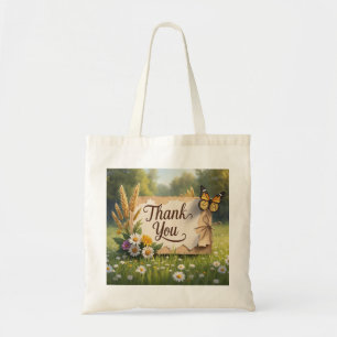 Tote Bag Fleurs sauvages tracés à la main, tiges de blé, pa