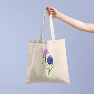 Tote Bag Fleurs sauvages violettes avec votre initiale 1 cô