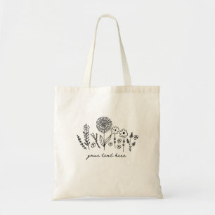 Tote Bag Fleurs simples Ligne Art Épicerie personnalisée Sh