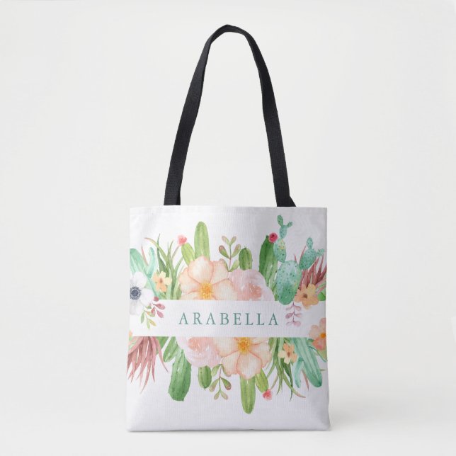 Tote Bag Fleurs succulentes d'aquarelle sur le blanc (Devant)