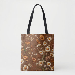 Tote Bag Fleurs Terracotta Automne Bohème Floral Aquarelle