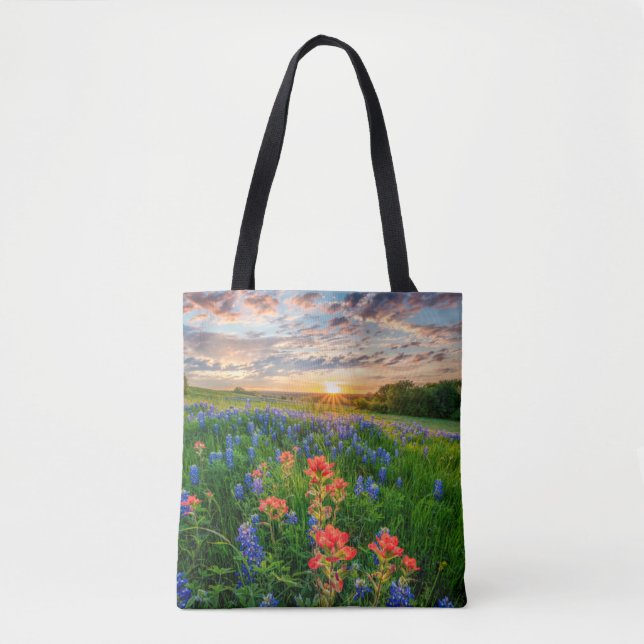 Tote Bag Fleurs | Texas Bluebonnets & Indian Paintbrush (Devant)