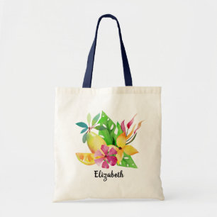 Tote Bag Fleurs tropicales aquarelles personnalisées