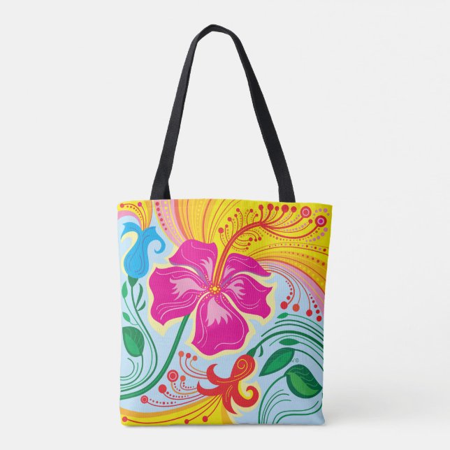 Tote Bag Fleurs tropicales balayées par le vent (Dos)