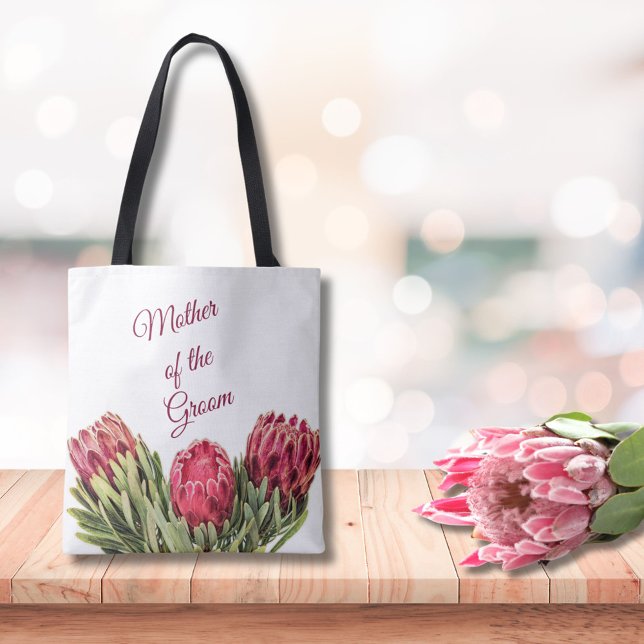 Tote Bag Fleurs tropicales botaniques roses Protea Feuille  (Créateur téléchargé)