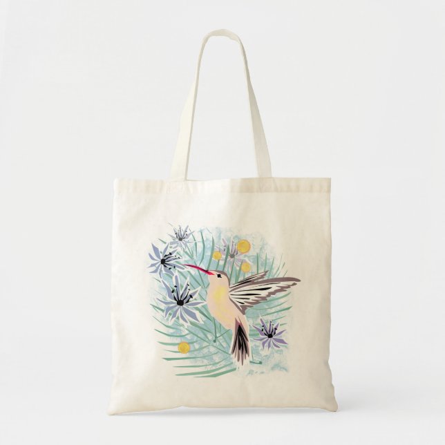 Tote Bag Fleurs tropicales, colibris. (Devant)