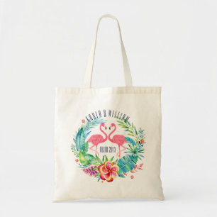 Tote Bag Fleurs tropicales colorées Wreath & Flamants roses