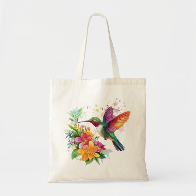 Tote Bag Fleurs tropicales des colibris (Devant)