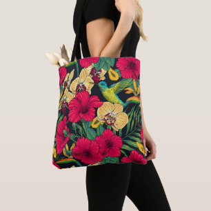 Tote Bag Fleurs tropicales et colibri - Botanica d'été