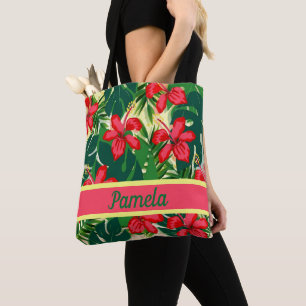 Tote Bag Fleurs tropicales et feuilles