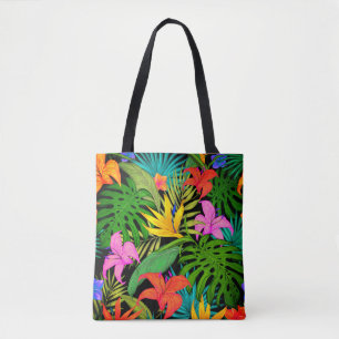 Tote Bag Fleurs tropicales et palmiers feuille Hawaï