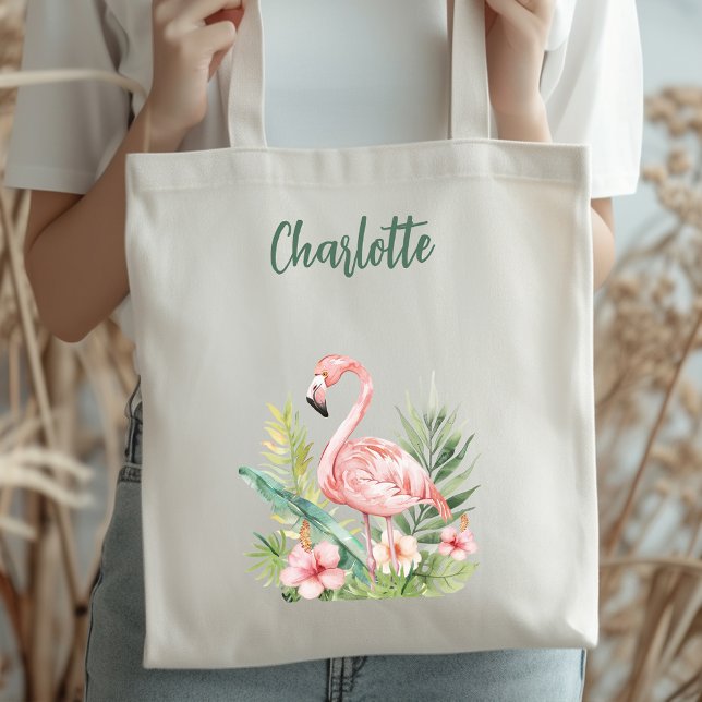 Tote Bag Fleurs tropicales flamingo roses (Créateur téléchargé)