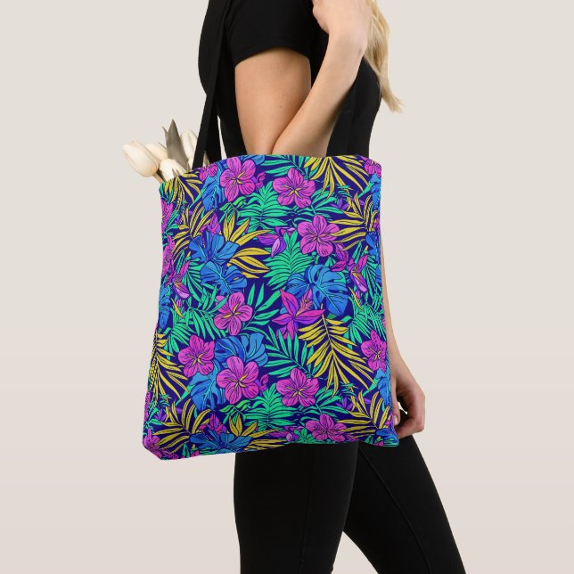 Tote Bag Fleurs tropicales lumineuses (De près)