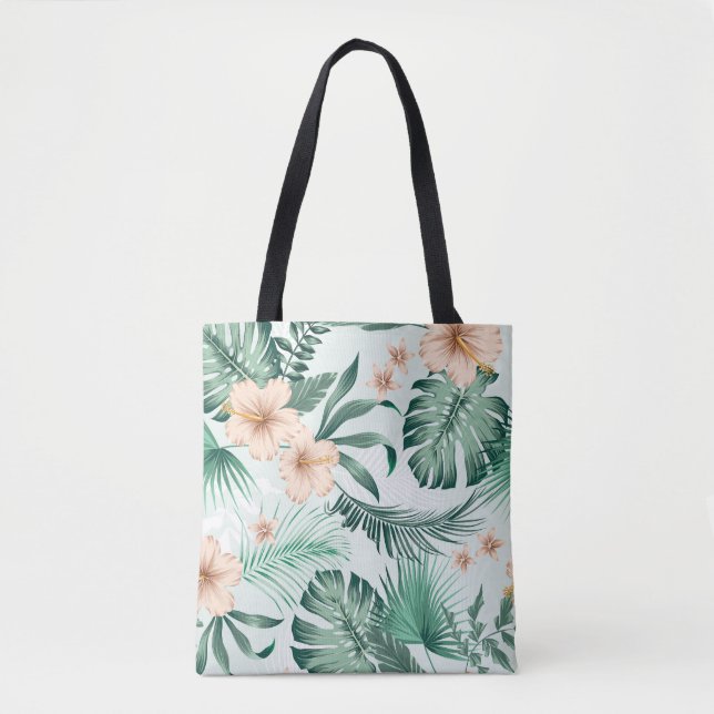 Tote Bag Fleurs tropicales, motif feuillage luxuriant. (Devant)