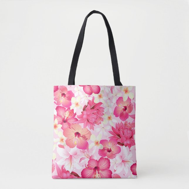 Tote Bag Fleurs tropicales rose et blanche (Devant)