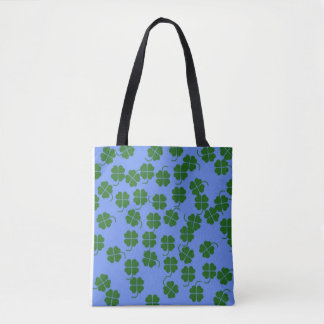Tote Bag Fleurs vertes en bleu