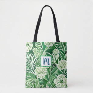 Tote Bag Fleurs vertes, motif design vintage