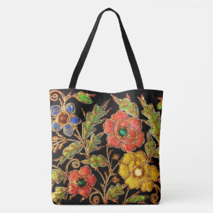 Tote Bag Fleurs victoriennes perlées