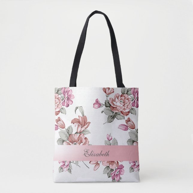 Tote Bag Fleurs vintages Chic Girly Personnalisées (Devant)