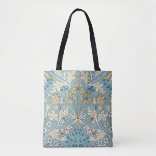 Tote Bag Fleurs vintages, feuillage bleu clair transparent