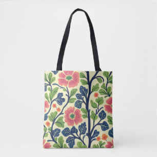 Tote Bag Fleurs vintages roses et florales Feuillage vert