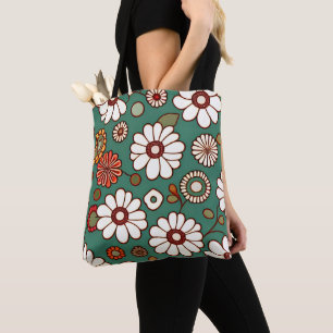 Tote Bag Fleurs vintages sur un Arrière - plan vert