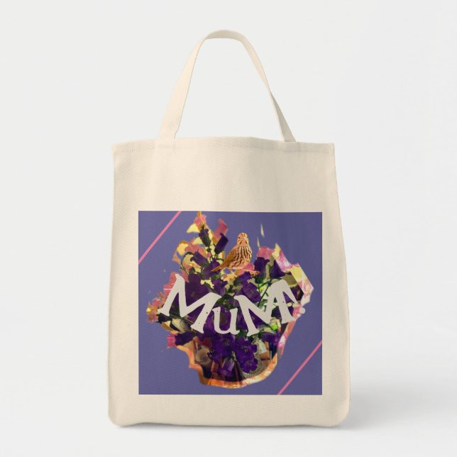 Tote Bag Fleurs violettes et oiseaux (Devant)