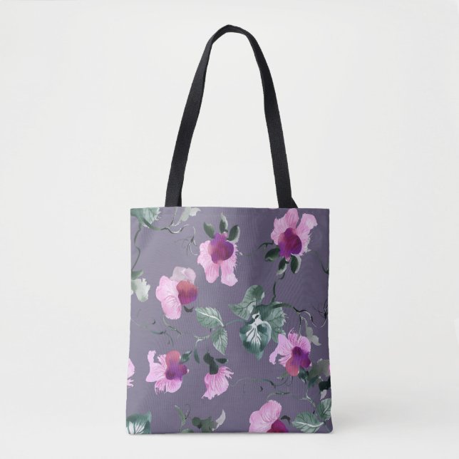 Tote Bag Fleurs violettes : motif aquarellé. (Devant)