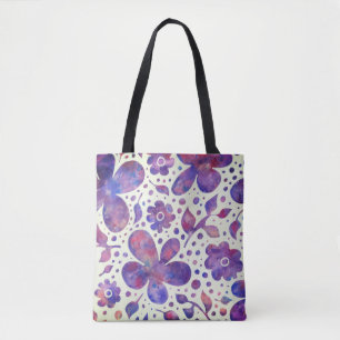 Tote Bag Fleurs violettes romantiques et art original Feuil