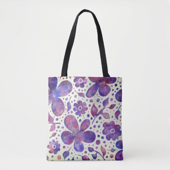 Tote Bag Fleurs violettes romantiques et art original Feuil (Devant)
