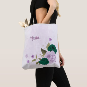 Tote Bag fleurs violettes vert émeraude