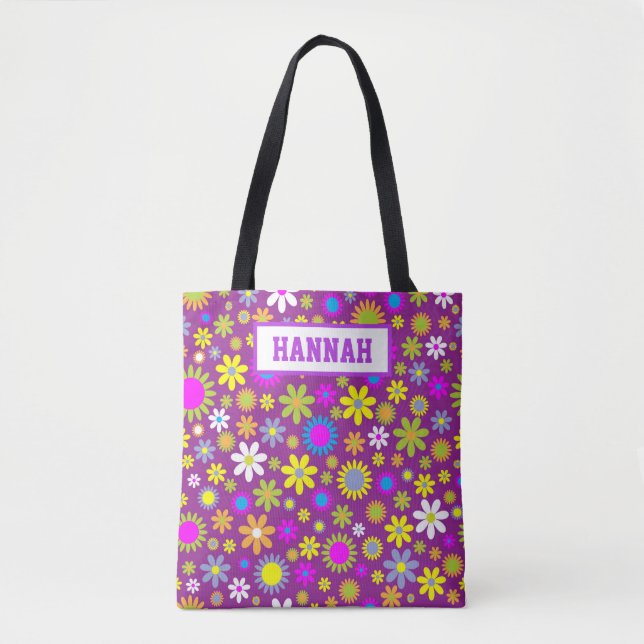 Tote Bag Fleurs violettes Vintages rétro mignonnes (Devant)