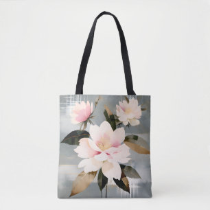 Tote Bag Fleurs Wabi-Sabi Roses et Blanches Abstraites