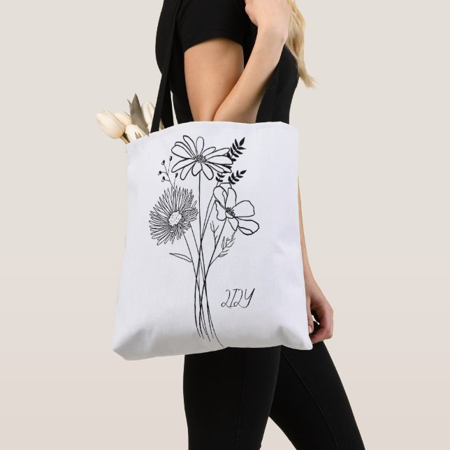 Tote Bag Fleurs Wilf minimales , minimal bohème  (De près)