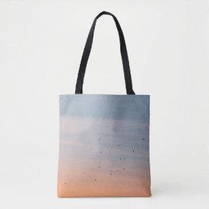 TOTE BAG FLOC D'OISEAU AUX SKIS BLEUS ET ORANGE