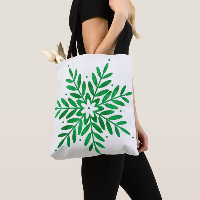 Tote Bag Flocon de neige aquarelle émeraude (De près)