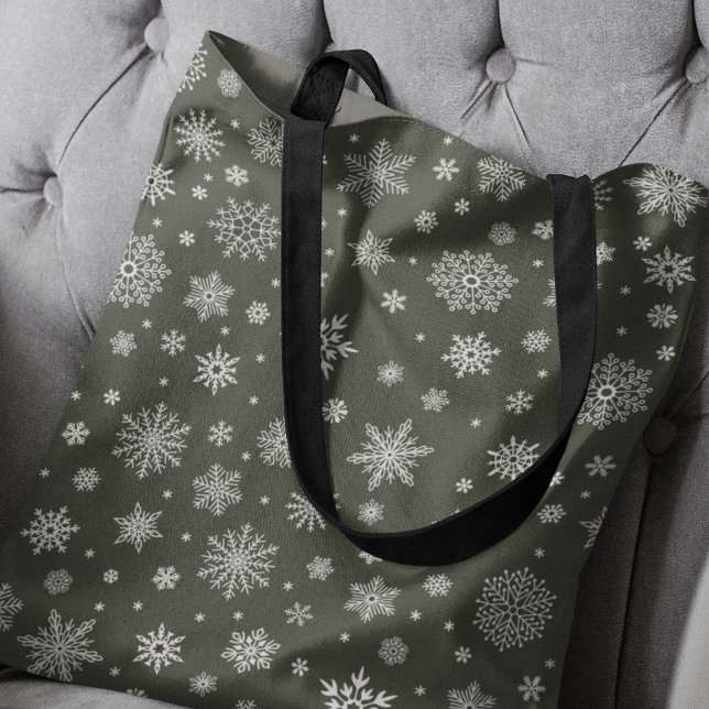 Tote Bag Flocon de neige blanc hiver Pin foncé Vert (Créateur téléchargé)