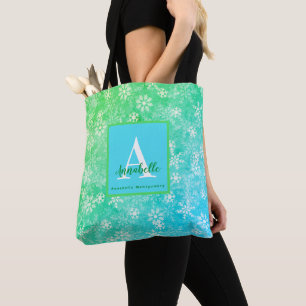 Tote Bag Flocon de neige coloré Rose Vert Bleu Monogramme N
